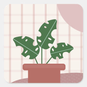 Sticker Carré Plantes Monstera Mignonnes Cadres Design Bohème 