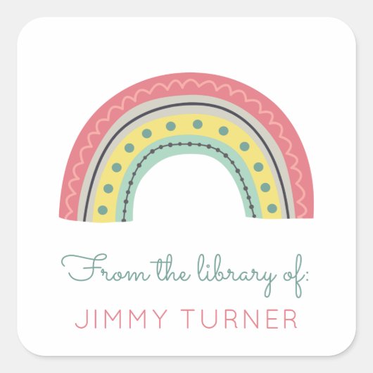 Sticker Carré Plaque Arc-en-ciel de la bibliothèque de (Devant)