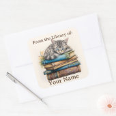Sticker Carré Plaque avec chat posée sur les livres (Enveloppe)