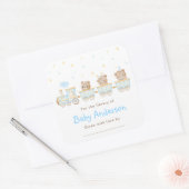 Sticker Carré Plaque Baby shower Bear Blue Train (Enveloppe)