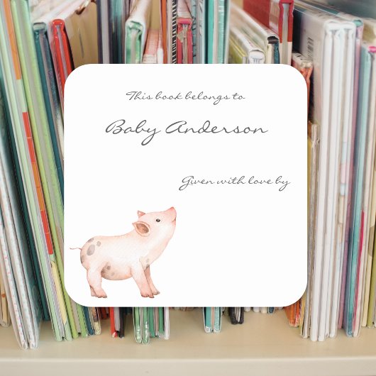 Sticker Carré Plaque baby shower bébé porc