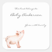 Sticker Carré Plaque baby shower bébé porc (Devant)