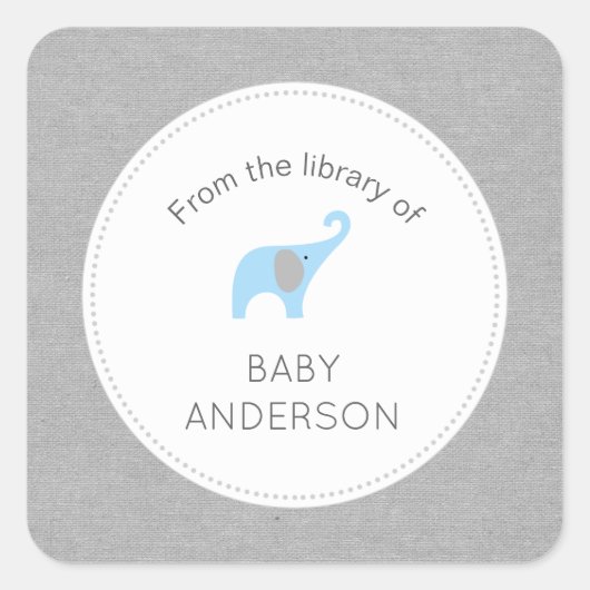 Sticker Carré Plaque baby shower Blue Elephant (Devant)