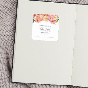 Sticker Carré Plaque Baby shower de fleurs d'agrumes roses