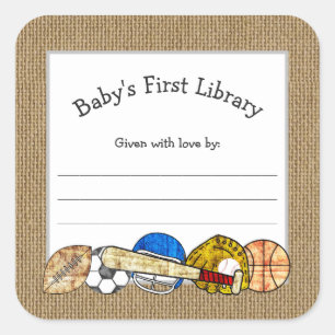 Sticker Carré Plaque-baby shower de sport rustique