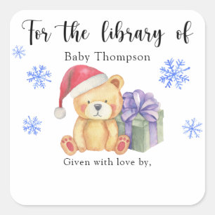 Sticker Carré Plaque Baby shower d'hiver, livres pour bébé