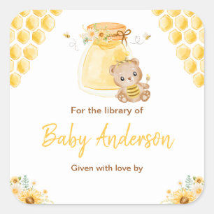Sticker Carré Plaque Baby shower d'ours de miel