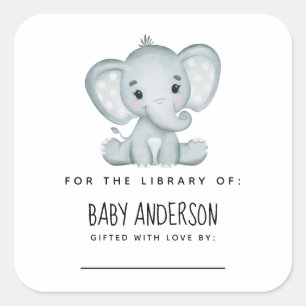 Sticker Carré Plaque Baby shower éléphant