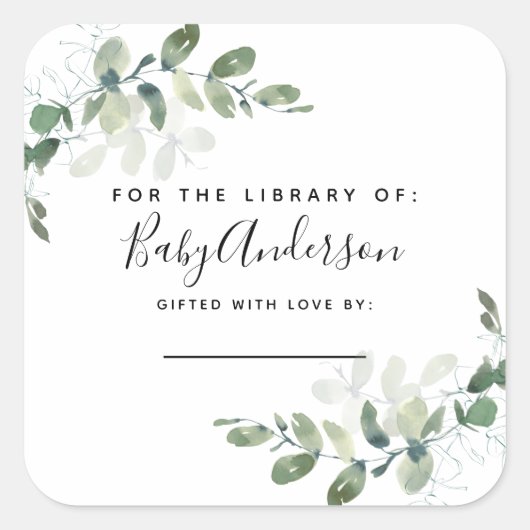 Sticker Carré Plaque Baby shower Eucalyptus (Devant)