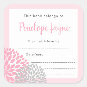 Sticker Carré Plaque Baby shower fille, apportez un livre