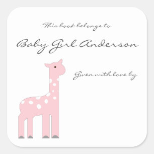 Sticker Carré Plaque Baby shower Girl Giraffe