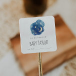 Sticker Carré Plaque Baby shower Lune et Étoiles<br><div class="desc">Ces autocollants de baby shower lune et étoiles sont parfaits pour un simple cadeau de livre de baby shower. Le design moderne et fantaisiste est composé d'un nuage bleu marine d'aquarelle avec un quart de lune jaune et des étoiles.</div>