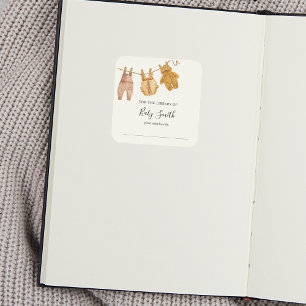Sticker Carré Plaque baby shower neutre