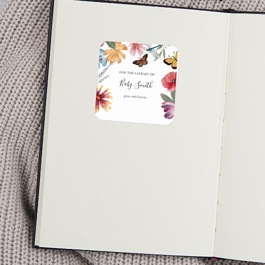 Sticker Carré Plaque Baby shower Papillon Meadows
