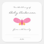 Sticker Carré Plaque baby shower papillon rose (Devant)