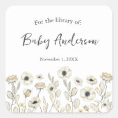 Sticker Carré Plaque blanche baby shower Floral (Devant)