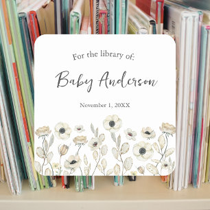 Sticker Carré Plaque blanche baby shower Floral