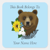 Sticker Carré Plaque Brown de plumes de fleurs bleu ours (Devant)