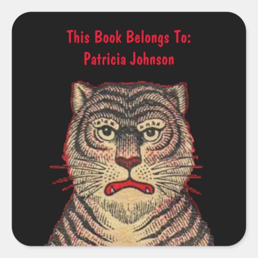 Sticker Carré Plaque Brown Tiger Stripes Fierce Face Noir (Devant)