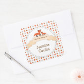 Sticker Carré Plaque d'animaux de bois avec fox de bébé mère (Enveloppe)