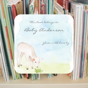 Sticker Carré Plaque de baby shower d'aquarelle de l'agneau de p