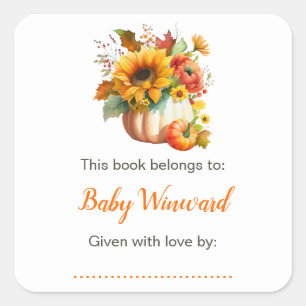 Sticker Carré Plaque de Baby shower de bouquet de fleurs citroui