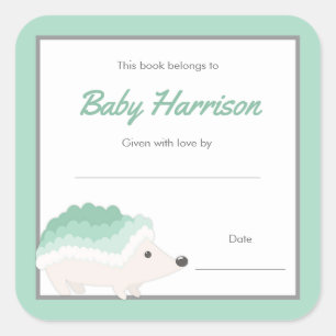 Sticker Carré Plaque de Baby shower de hérisson de monnaie, livr