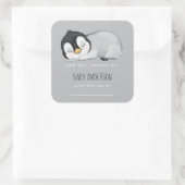 Sticker Carré Plaque de Baby shower de pingouin mignon (Sac)
