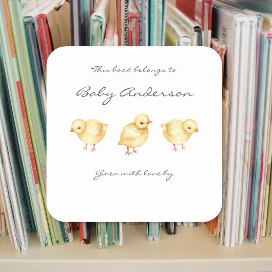 Sticker Carré Plaque de baby shower de poussins d'animaux de fer