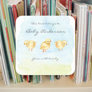 Sticker Carré Plaque de baby shower de poussins d'aquarelle