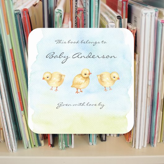 Sticker Carré Plaque de baby shower de poussins d'aquarelle