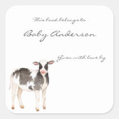 Sticker Carré Plaque de baby shower de veau de vache bébé (Devant)