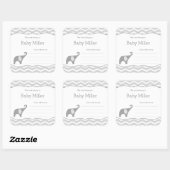 Sticker Carré Plaque de Baby shower d'éléphant gris, neutre (Feuille)