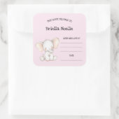 Sticker Carré Plaque de baby shower d'éléphant mignonne fille (Sac)