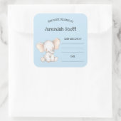 Sticker Carré Plaque de baby shower d'éléphant mignonne garçon (Sac)