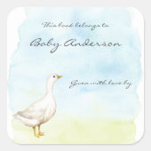 Sticker Carré Plaque de baby shower d'oie d'aquarelle (Devant)