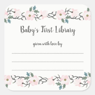 Sticker Carré Plaque de baby shower florale rose vif