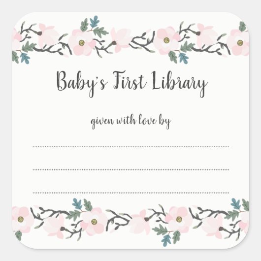 Sticker Carré Plaque de baby shower florale rose vif (Devant)