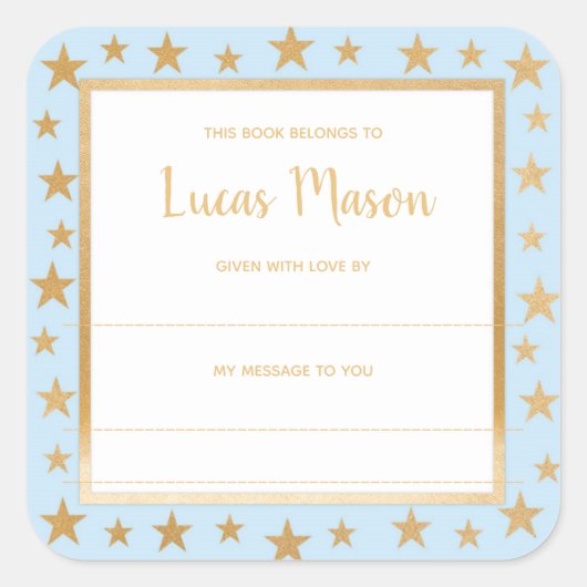 Sticker Carré Plaque de baby shower garçon étoilée bleue (Devant)