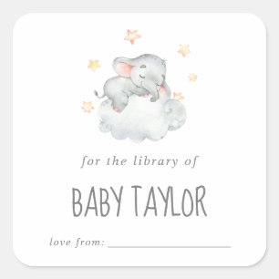 Sticker Carré Plaque de Baby shower Little Elephant Girl