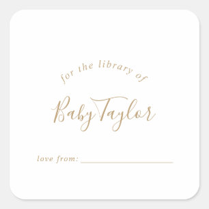 Sticker Carré Plaque de Baby shower minimaliste en or