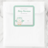 Sticker Carré Plaque de Baby shower Mint Owl, livre neutre (Sac)