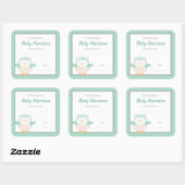 Sticker Carré Plaque de Baby shower Mint Owl, livre neutre (Feuille)