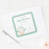 Sticker Carré Plaque de Baby shower Mint Owl, livre neutre (Enveloppe)