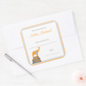 Sticker Carré Plaque de Baby shower pour éléphants orange et gri (Enveloppe)