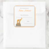 Sticker Carré Plaque de Baby shower pour éléphants orange et gri (Sac)