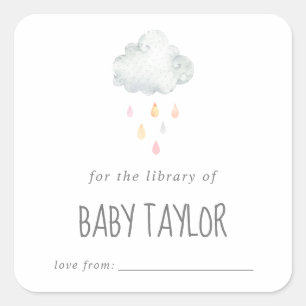 Sticker Carré Plaque de Baby shower pour filles de nuage de plui