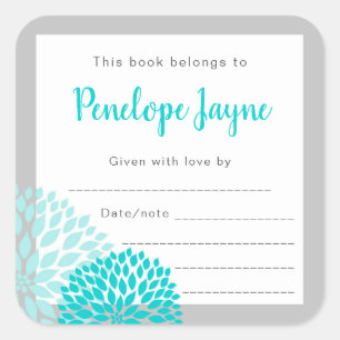 Sticker Carré Plaque de baby shower pour Filles gris Turquoise