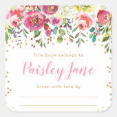 Sticker Carré Plaque de Baby shower rose florale fille (Devant)