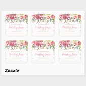 Sticker Carré Plaque de Baby shower rose florale fille (Feuille)